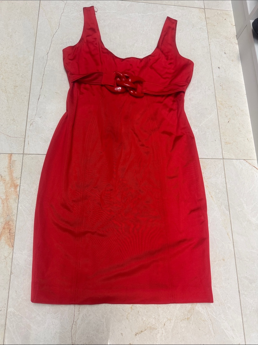 Versace Red Sleeveless Belted Dress